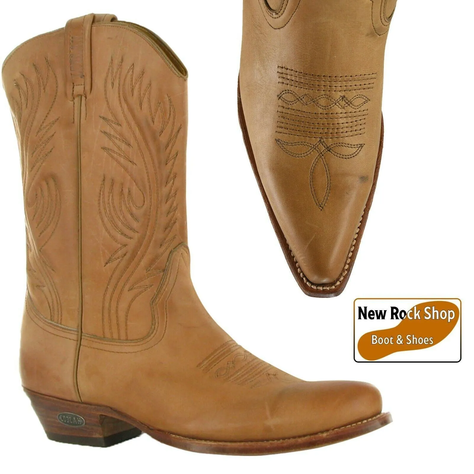 Loblan 194 Tan Beige Leather Cowboy Boots Handmade Classic Men'S Western Boot
